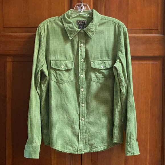 Abercrombie & Fitch Green Check Long Sleeve Button Down Shirt - Size Large - Picture 2 of 7
